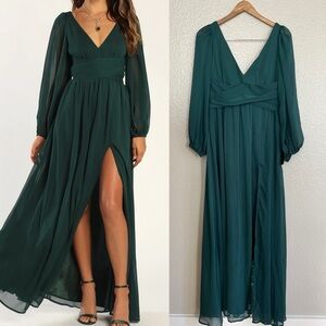 Enchant My Love Emerald Green V-Neck Long Sleeve Maxi Dress